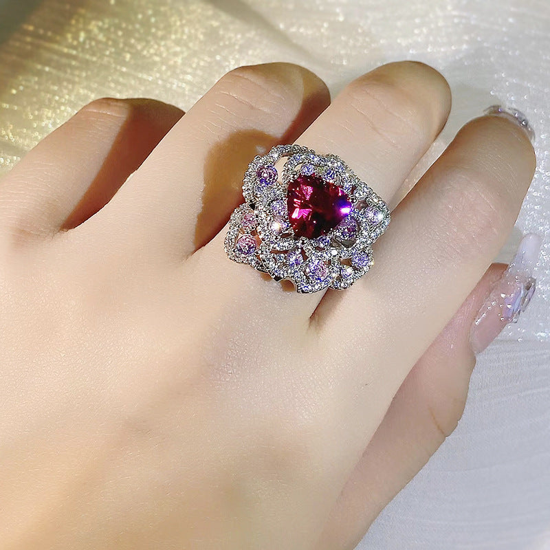 High-carbon Diamond High-tech Diamond Color Ice Flower Cut Ring For Women