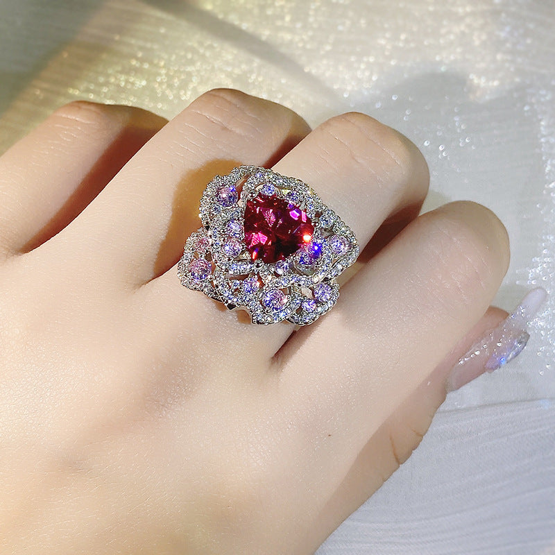 High-carbon Diamond High-tech Diamond Color Ice Flower Cut Ring For Women