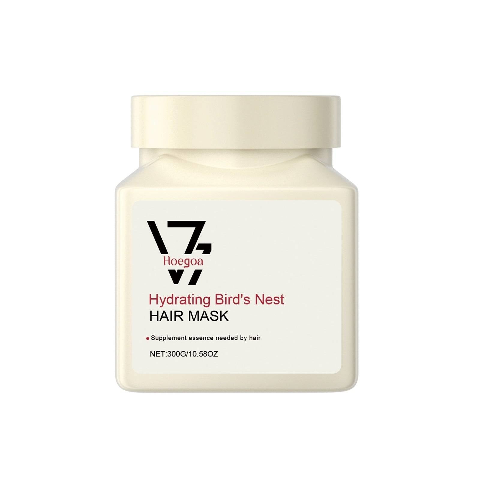 Hoegoa V7 Hydrating Bird's Nest Hair Mask in 300g jar, a silky nourishing hair mask protein treatment for deep hydration and repair.